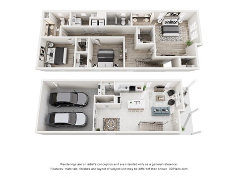 Floor plan for 3 beds, 2.5 baths, 1678 sqft